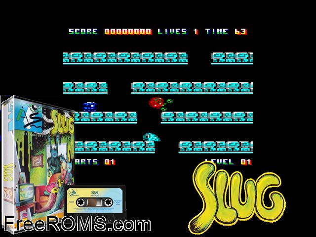 Slug (UK) (1988) [t1] Amstrad CPC game showing 3D box cover and gameplay screenshot